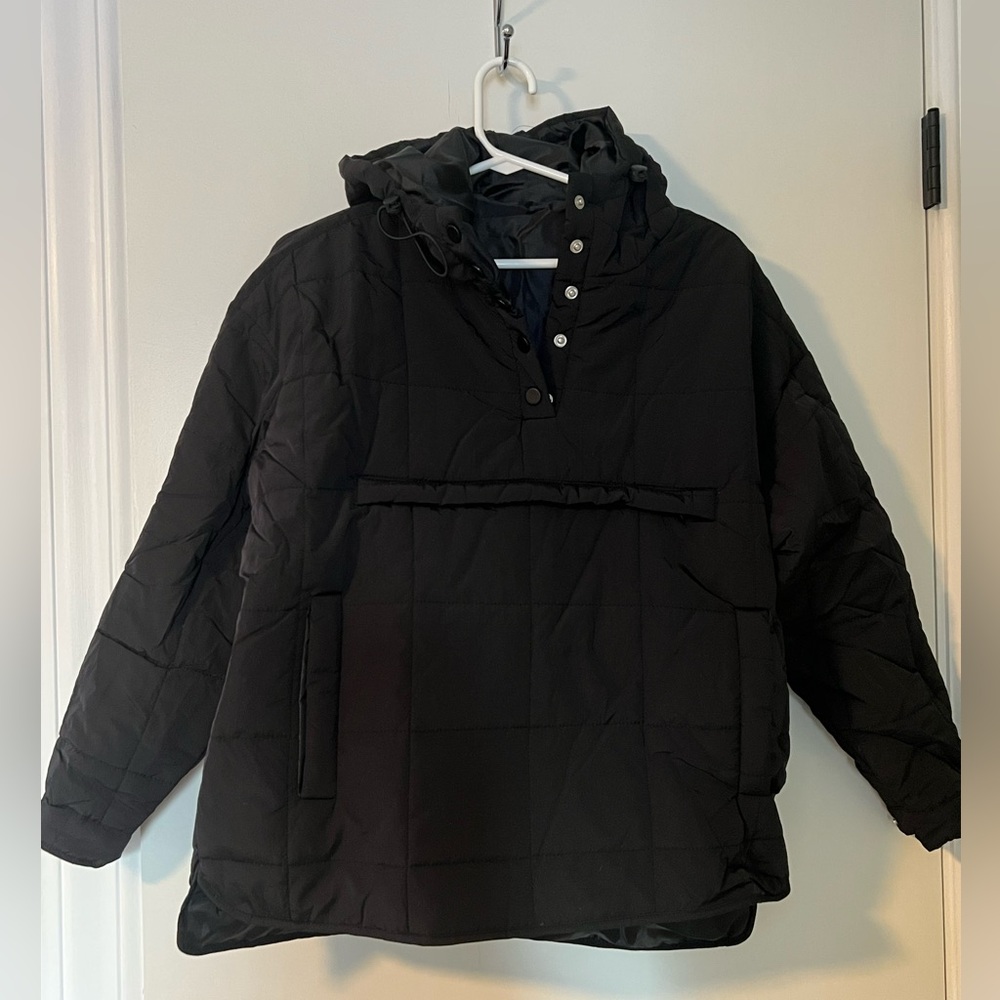 Black Quilted Pullover Jacket